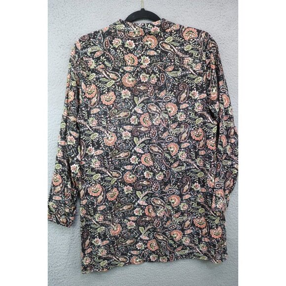 J. Jill Long Sleeve Button Down Tunic Top-Size Small/Petite-Brown Orange Paisley - Picture 6 of 7